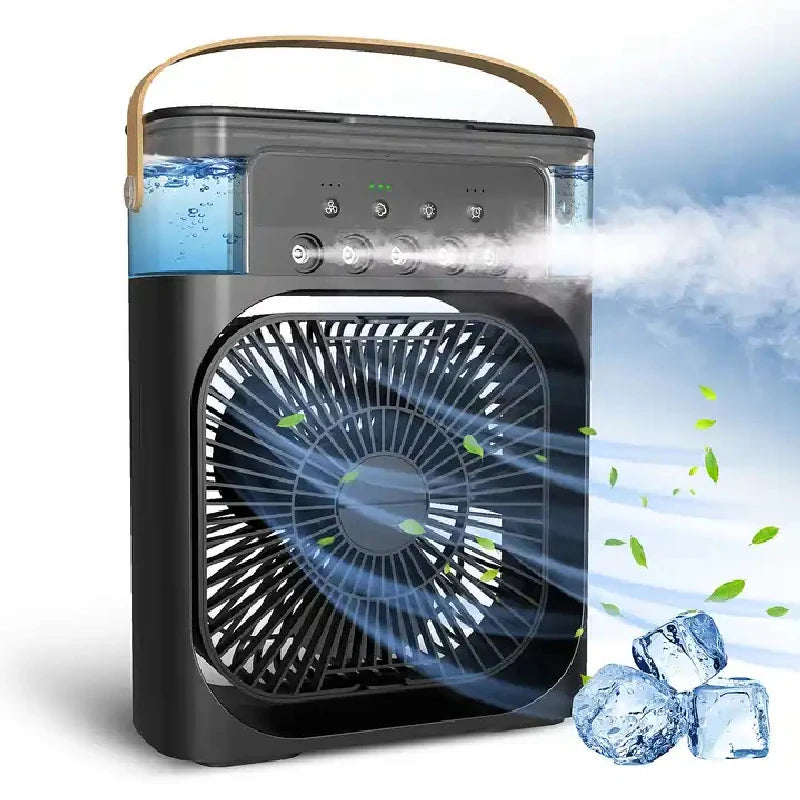 Electric Fan Portable Air Conditioner USB LED Night Light Water Mist Fun 3 in 1 Humidifier Mini Desktop Cooling Fan for Home