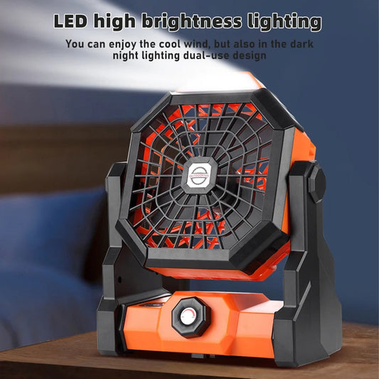 Camping Fan with LED Lantern,8-Inch Rechargeable Outdoor Tent Fan, 270°Head Rotation,Stepless Speed & Quiet Battery Operated USB Fan for Picnic,Barbecue,Fishing,Travel