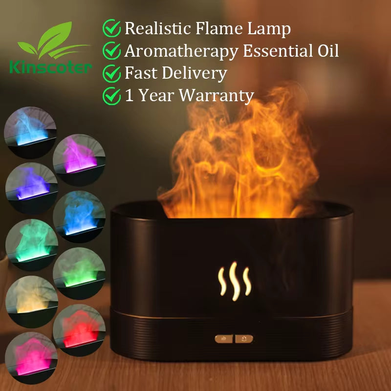 Ultrasonic Aroma Diffuser and Air Humidifier with LED Flame Lamp and Cool Mist Function